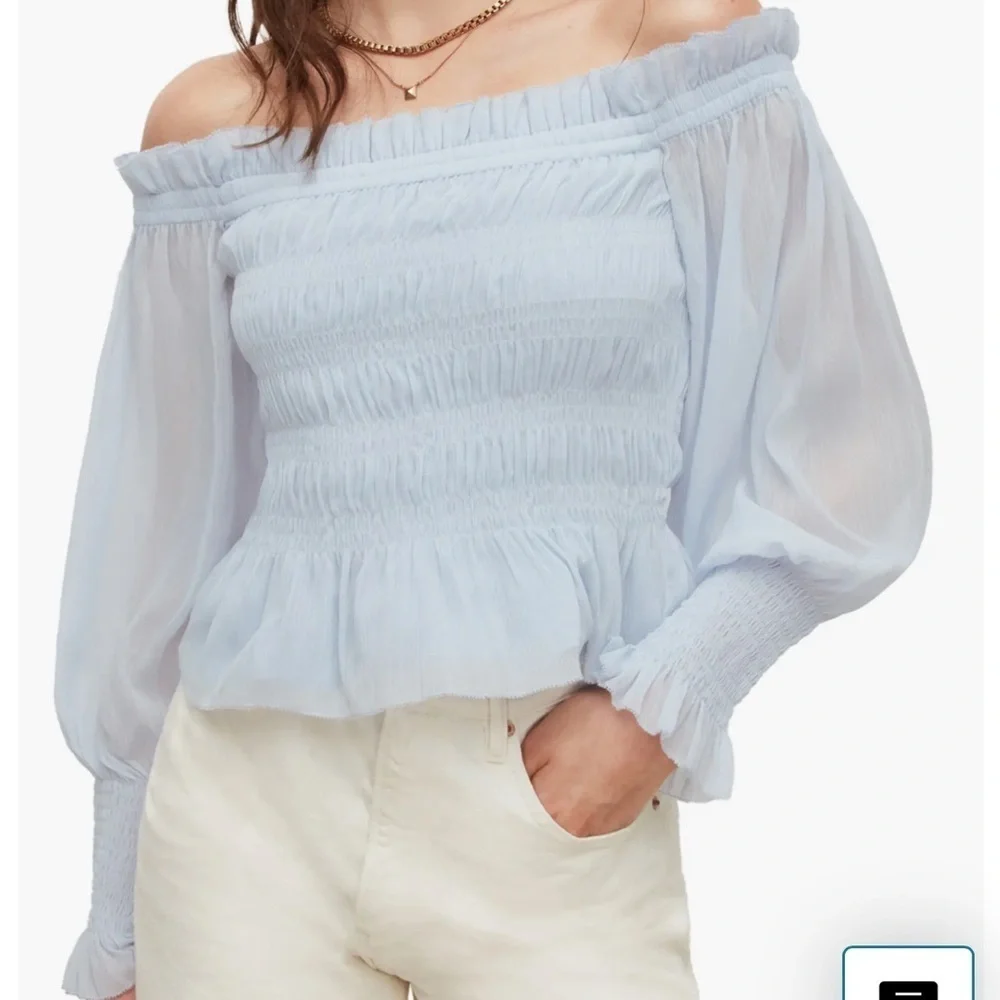 NWOT- AllSaints Lara Shirred Off-The-Shoulder Peplum Top